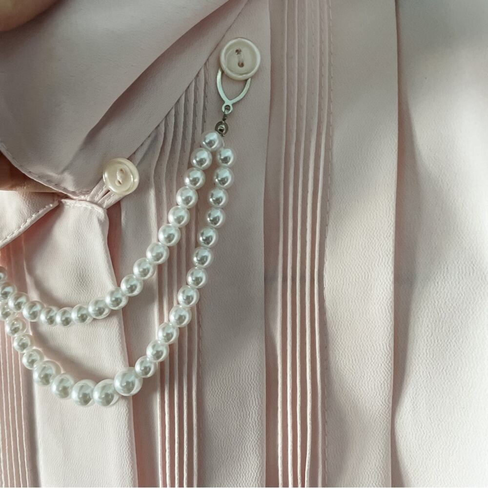Christie & Jill Vintage Blush Pink Pintuck Secretary Blouse Pearl Chain Size 8 - Picture 6 of 9
